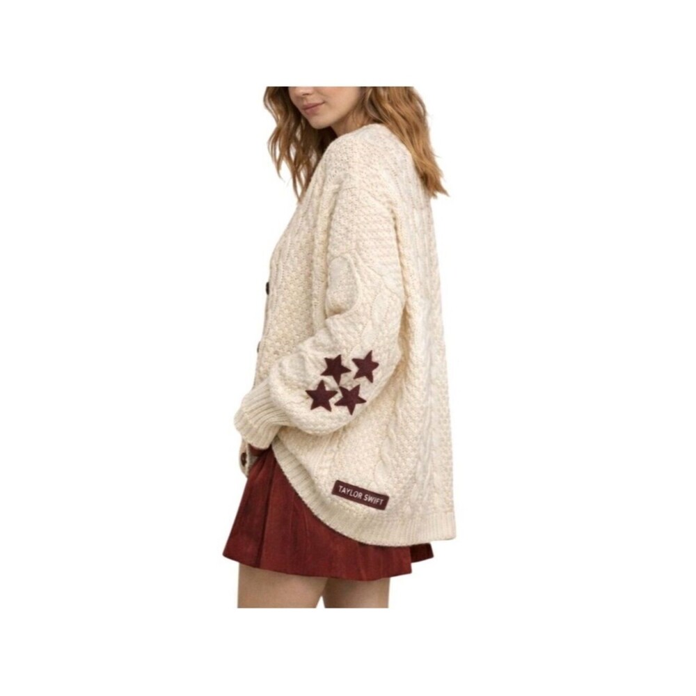 Taylor Swift Red Official XL/2X Cable Knit Cardigan with Maroon Star Elbow